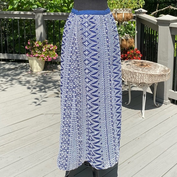 Vintage 60s Metal Side Zipper Embroidered Boho Peasant Hippie Maxi Skirt - Picture 2 of 9